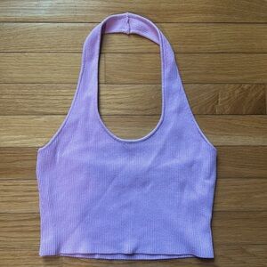 Revolve All The Ways Ribbed Halter Crop Top Light Purple Size Medium